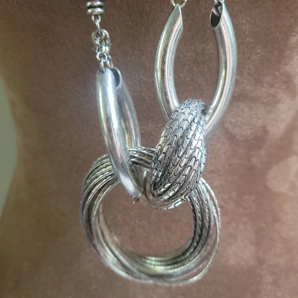 Silver Foil Lucite Bead Chunky Link‎ Statement Necklace Whimsical